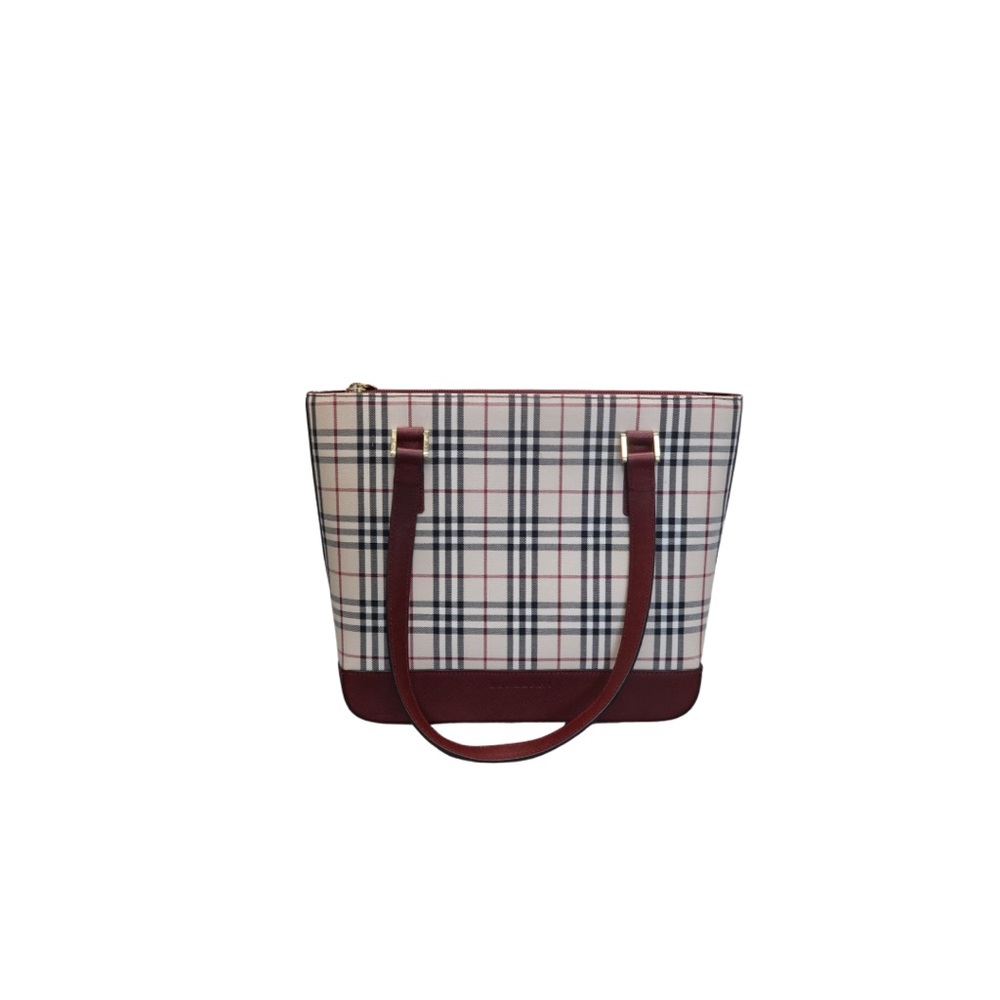 Burberry Checkered Tote with Deep Red Trim